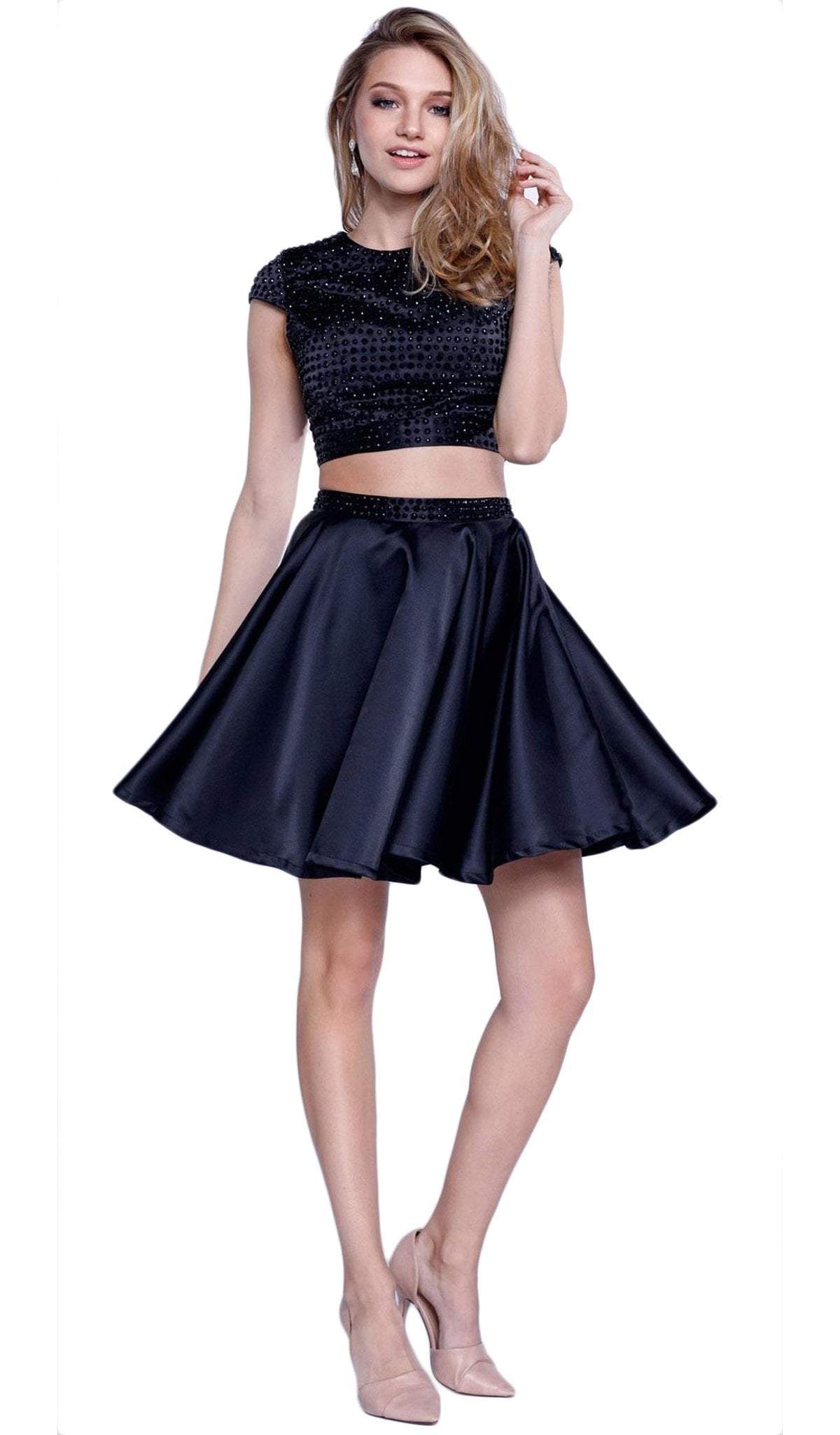 Nox Anabel - 6216 Bejeweled Jewel Neck Dress Special Occasion Dress XS / Black