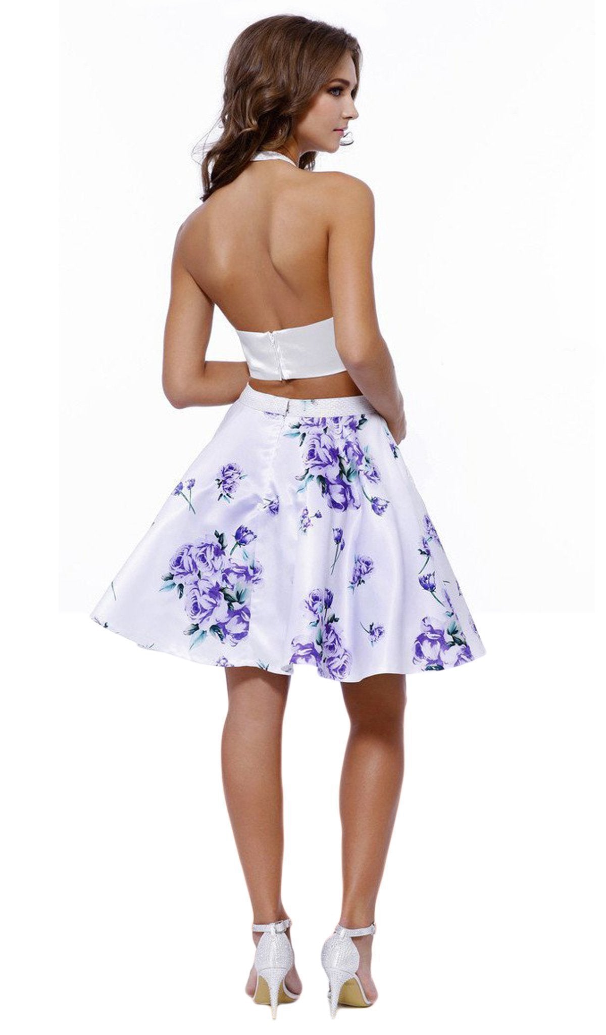 Nox Anabel - 6222 Two-Piece Halter Floral Print Cocktail Dress Special Occasion Dress