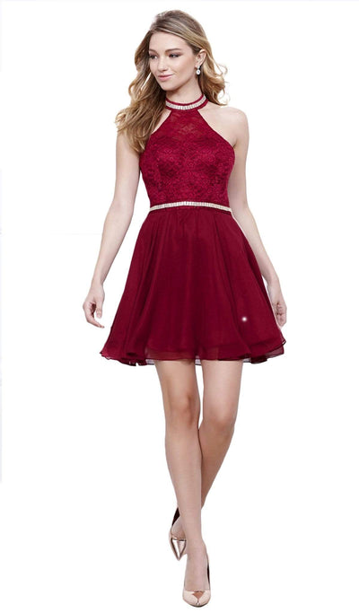 Nox Anabel - 6225 Illusion High Halter Lace Cocktail Dress Special Occasion Dress