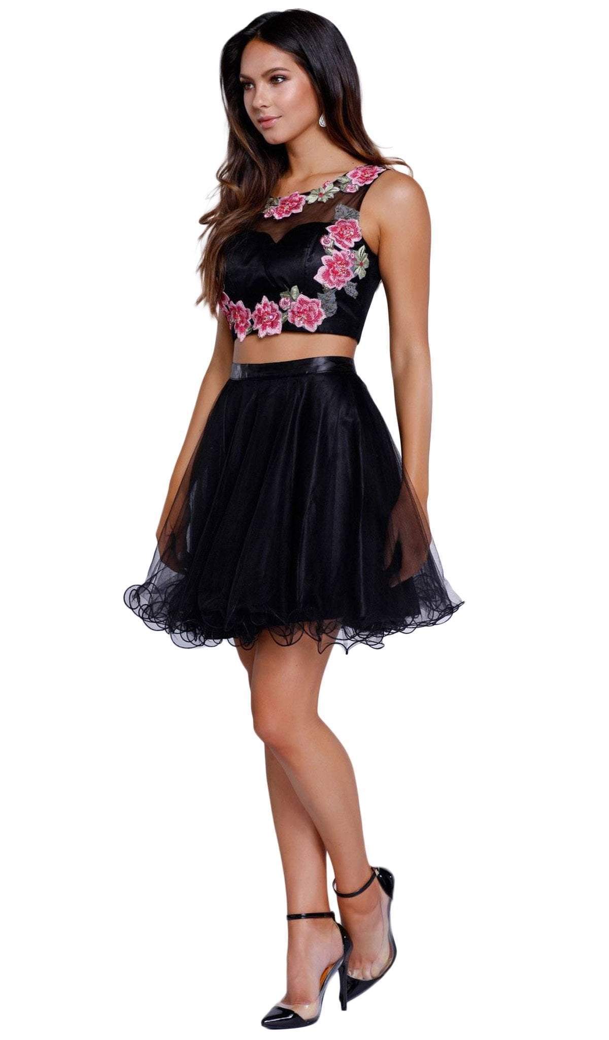 Nox Anabel - 6228 Embroidered Two-Piece Short A-line Dress Special Occasion Dress XS / Black