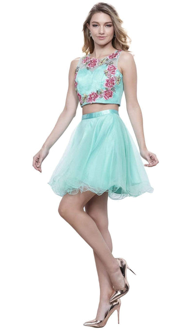 Nox Anabel - 6228 Embroidered Two-Piece Short A-line Dress Special Occasion Dress XS / Mint Green