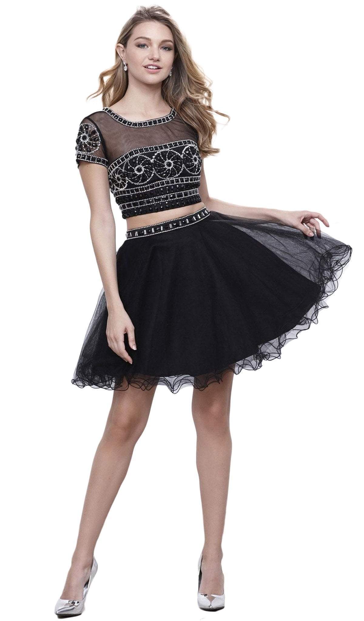Nox Anabel - 6229 Two Piece Illusion Bateau Tulle Cocktail Dress Special Occasion Dress XS / Black