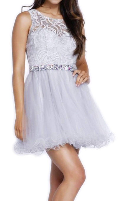 Nox Anabel - 6252 Embroidered Bodice Tulle Short Party Dress Special Occasion Dress
