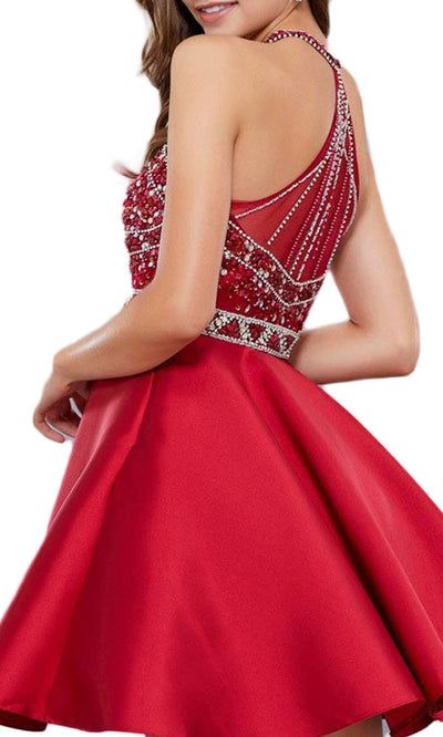 Nox Anabel - Bejeweled Sleeveless Racerback Cocktail Dress 6262SC In Red