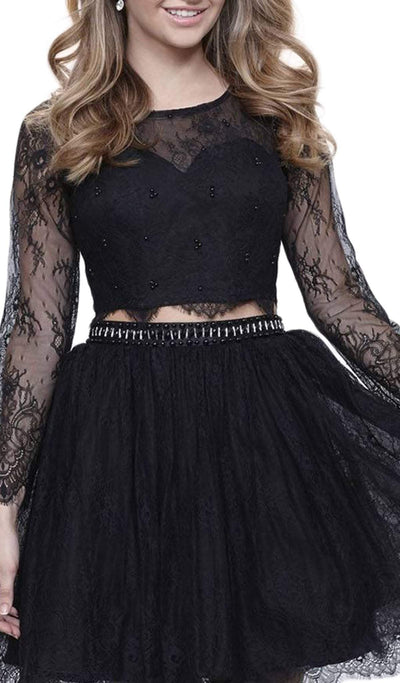 Nox Anabel - 6268 Two Piece Lace Long Sleeve Short Party Dress Special Occasion Dress