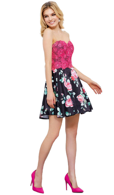 Nox Anabel - 6270 Two-Piece Lace Corset Floral Cocktail Dress Special Occasion Dress XS / Floral Patterns