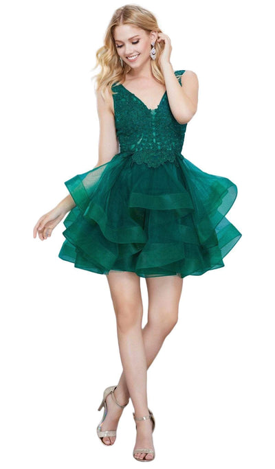 Nox Anabel - 6310 Ruffled V-neck A-line Dress Special Occasion Dress XS / Hunter Green