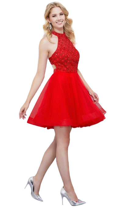 Nox Anabel - 6316 Illusion High Halter A-line Dress Special Occasion Dress XS / Red
