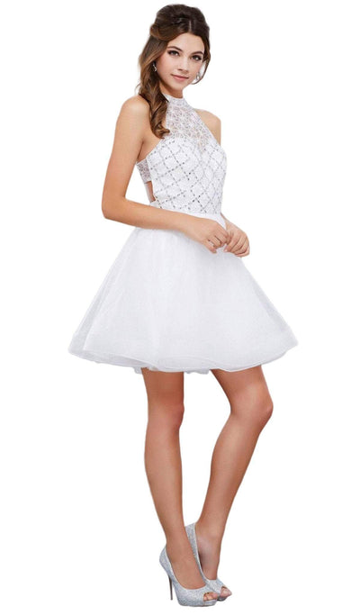 Nox Anabel - 6316 Illusion High Halter A-line Dress Special Occasion Dress XS / White