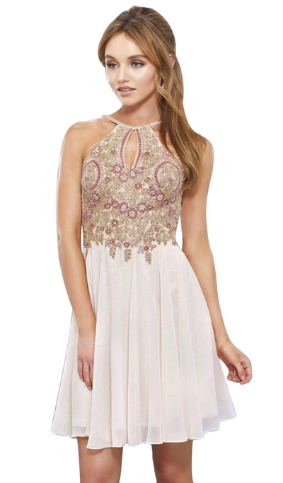 Nox Anabel - 6324 Ornate Lace Cutout Bodice Halter Dress Special Occasion Dress