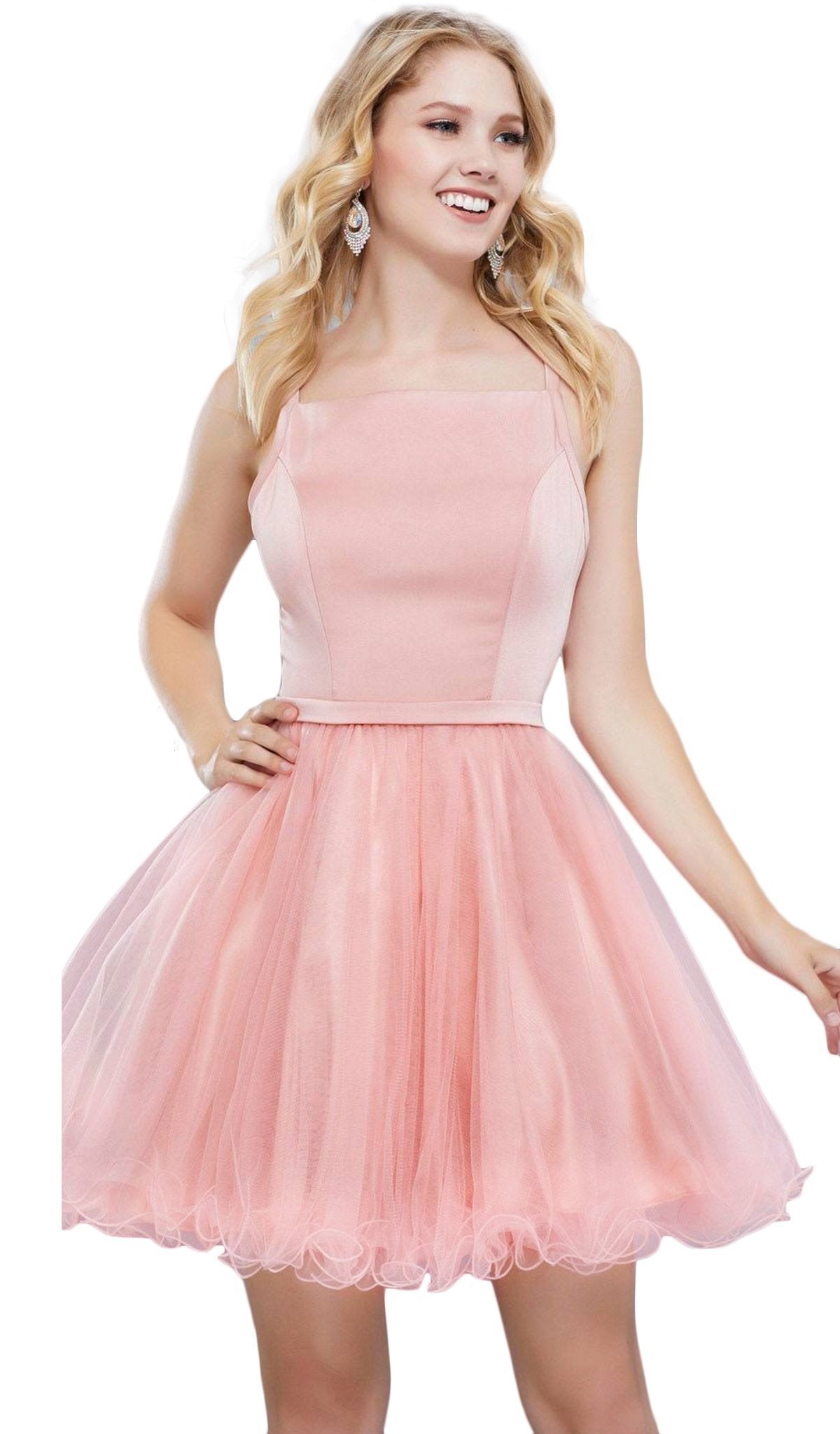 Nox Anabel - 6353 Sleeveless Straight-Across Neck Chiffon Cocktail Dress Special Occasion Dress XS / Rose