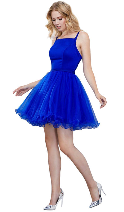 Nox Anabel - 6353 Sleeveless Straight-Across Neck Chiffon Cocktail Dress Special Occasion Dress XS / Royal Blue