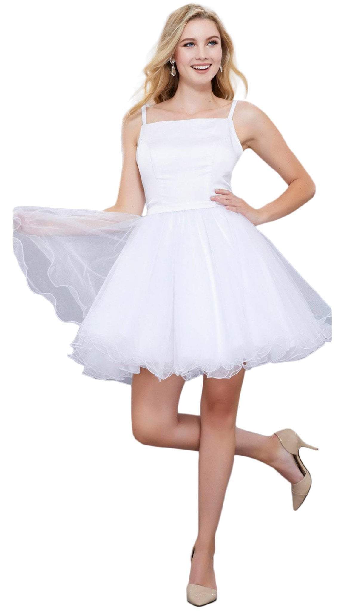 Nox Anabel - 6353 Sleeveless Straight-Across Neck Chiffon Cocktail Dress Special Occasion Dress XS / White