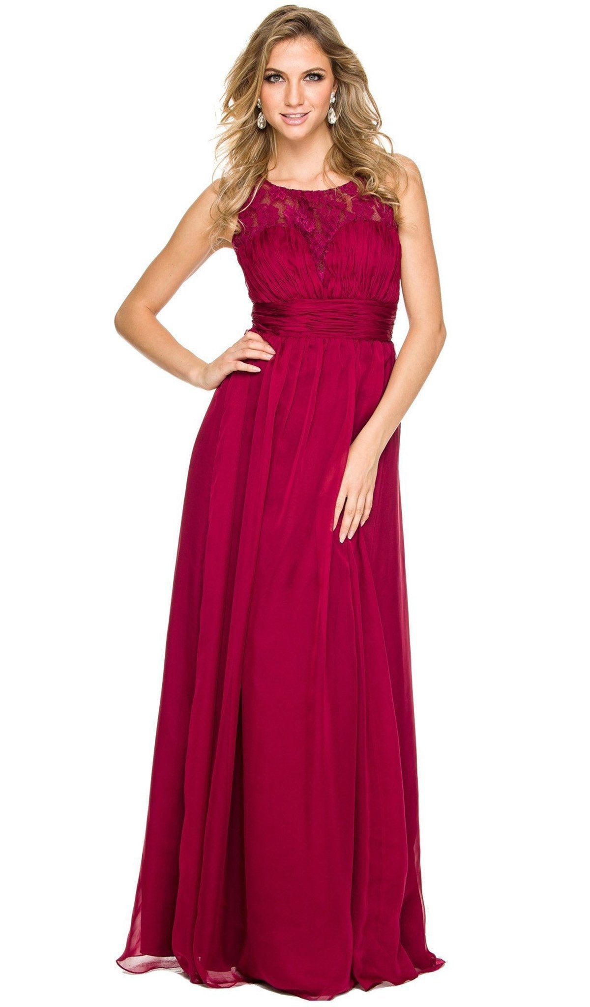 Nox Anabel - 7126 Sleeveless Lace and Chiffon A-Line Evening Dress Special Occasion Dress XS / Burgundy