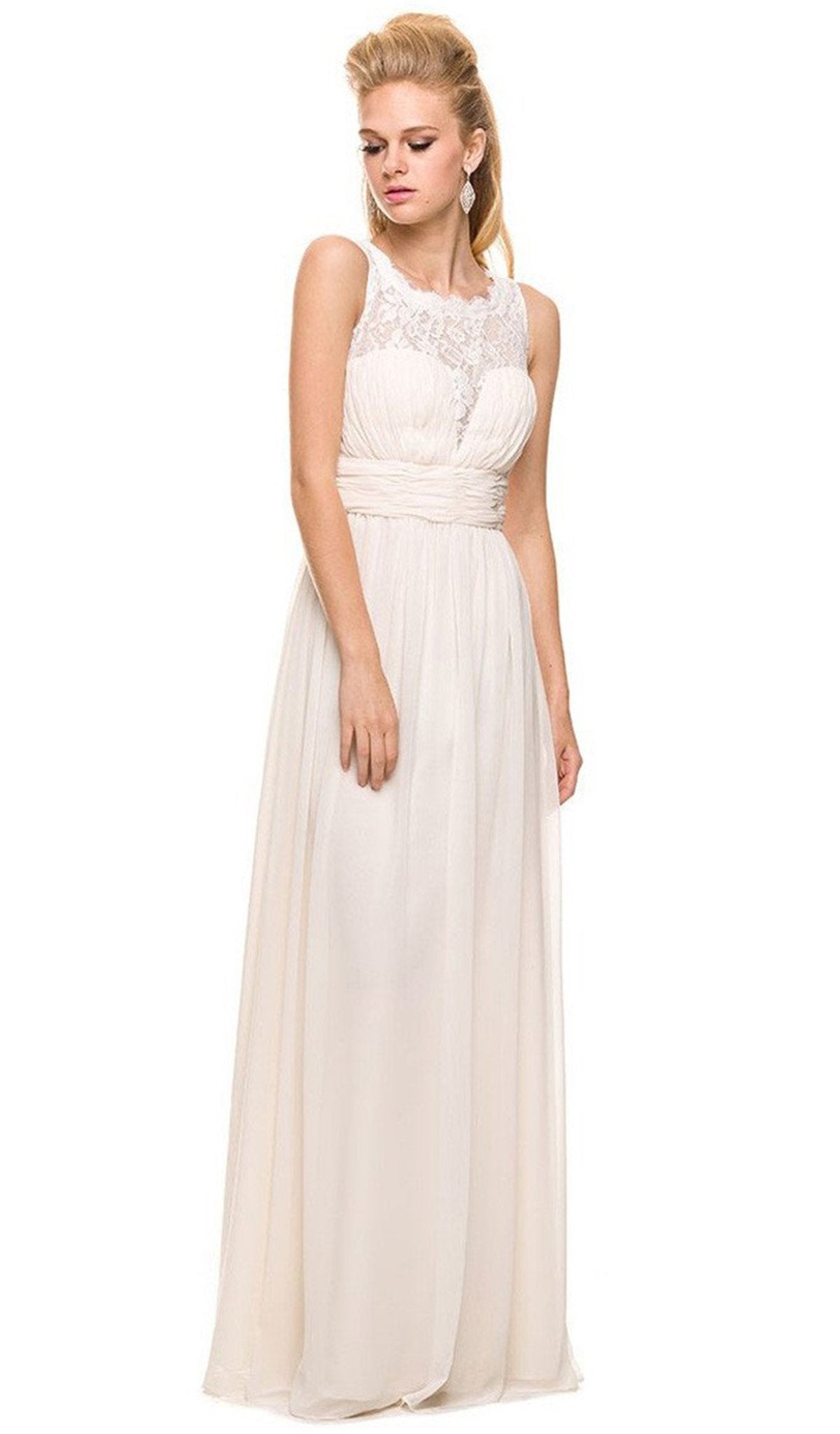 Nox Anabel - 7126 Sleeveless Lace and Chiffon A-Line Evening Dress Special Occasion Dress XS / Ivory