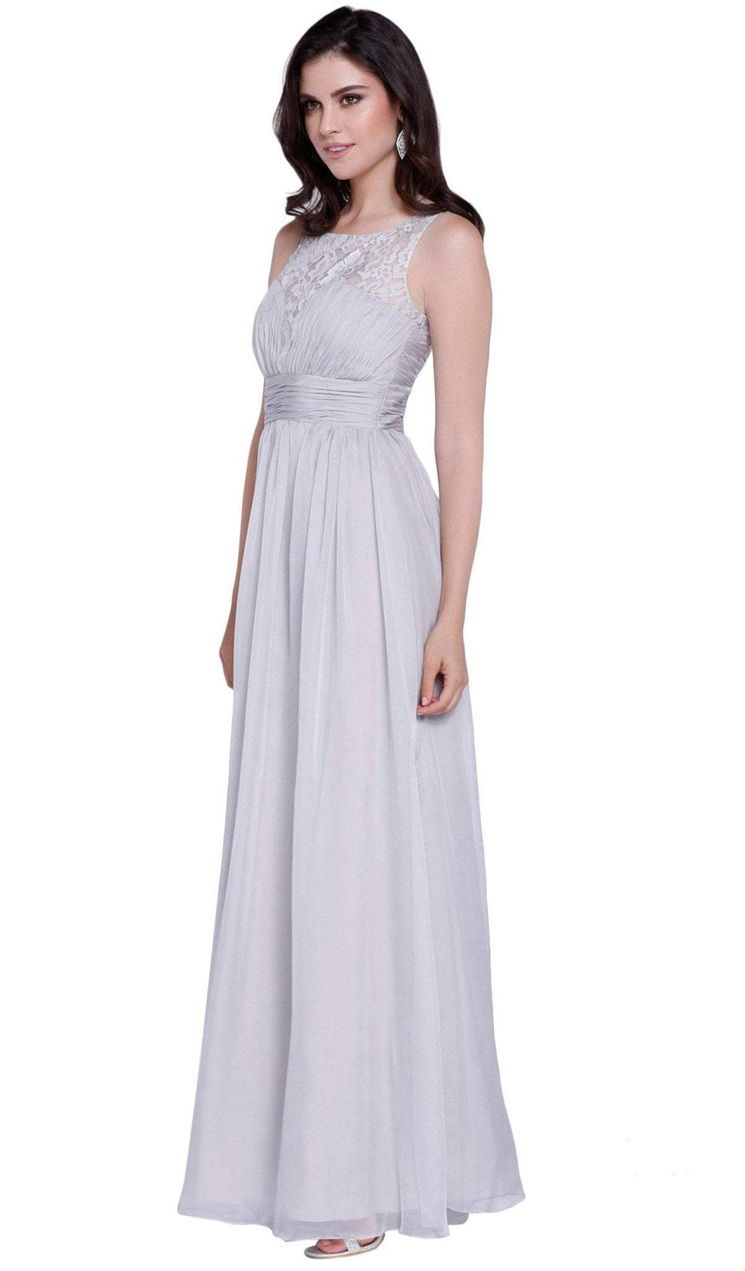 Nox Anabel - 7126 Sleeveless Lace and Chiffon A-Line Evening Dress Special Occasion Dress XS / Silver