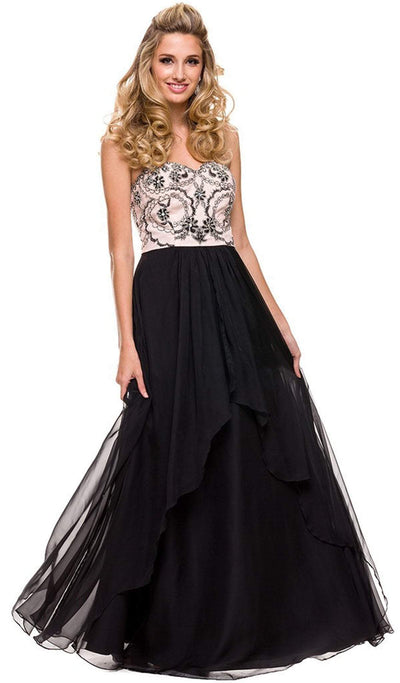 Nox Anabel - 8146 Strapless Sweetheart A-Line Dress Special Occasion Dress XS / Black & Nude