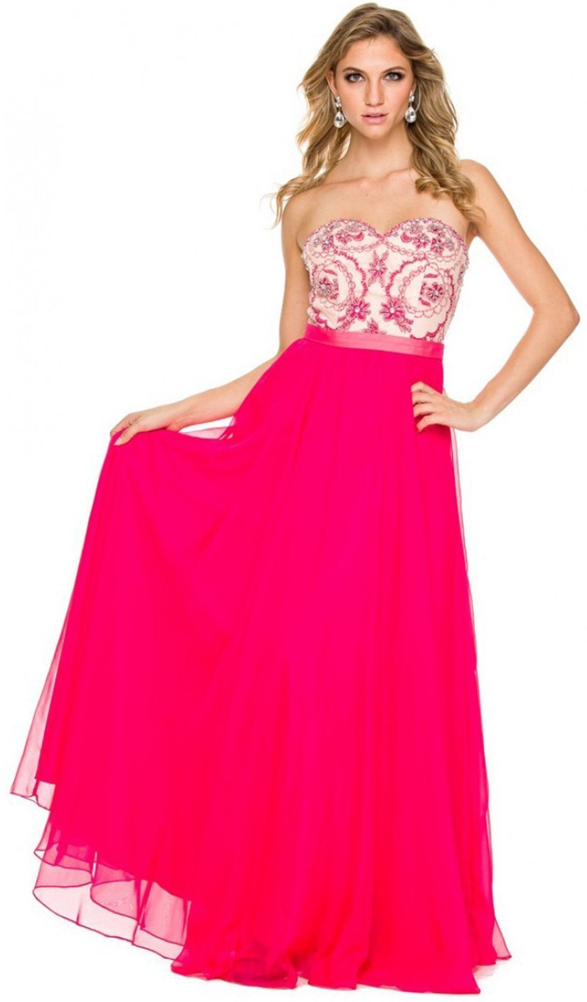 Nox Anabel - 8146 Strapless Sweetheart A-Line Dress Special Occasion Dress XS / Fuchsia & Nude