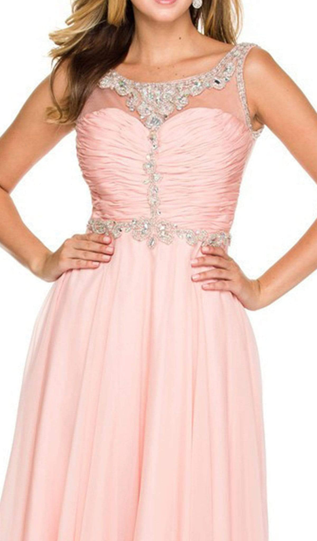 Nox Anabel - 8155 Bateau illusion Chiffon Gown Special Occasion Dress XS / Bashful Pink