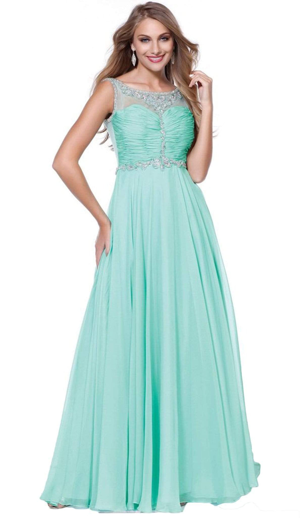 Nox Anabel - 8155 Bateau illusion Chiffon Gown Special Occasion Dress XS / Mint Green