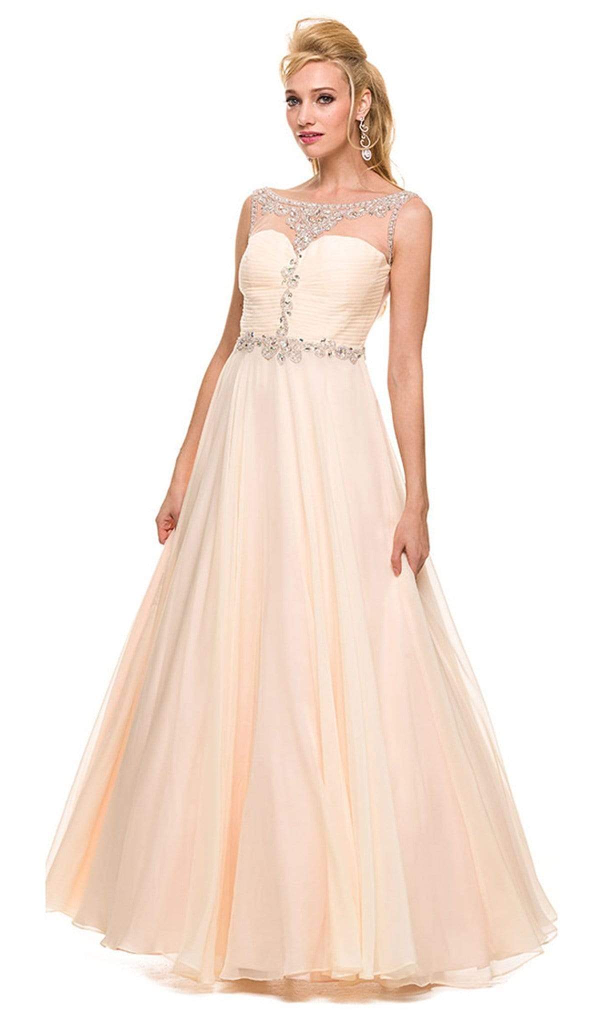 Nox Anabel - 8155 Bateau illusion Chiffon Gown Special Occasion Dress XS / Nude