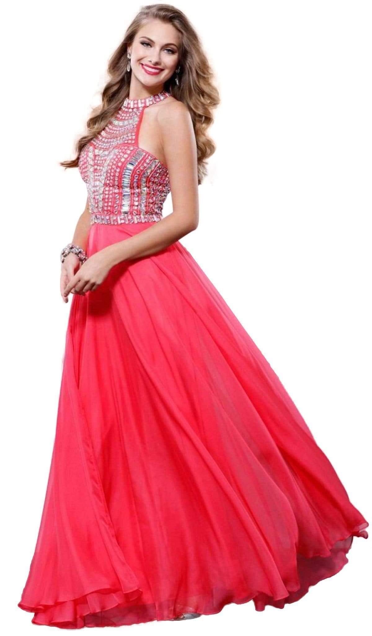 Nox Anabel - 8157 Embellished Halter Neck A-Line Dress Special Occasion Dress XS / Watermelon