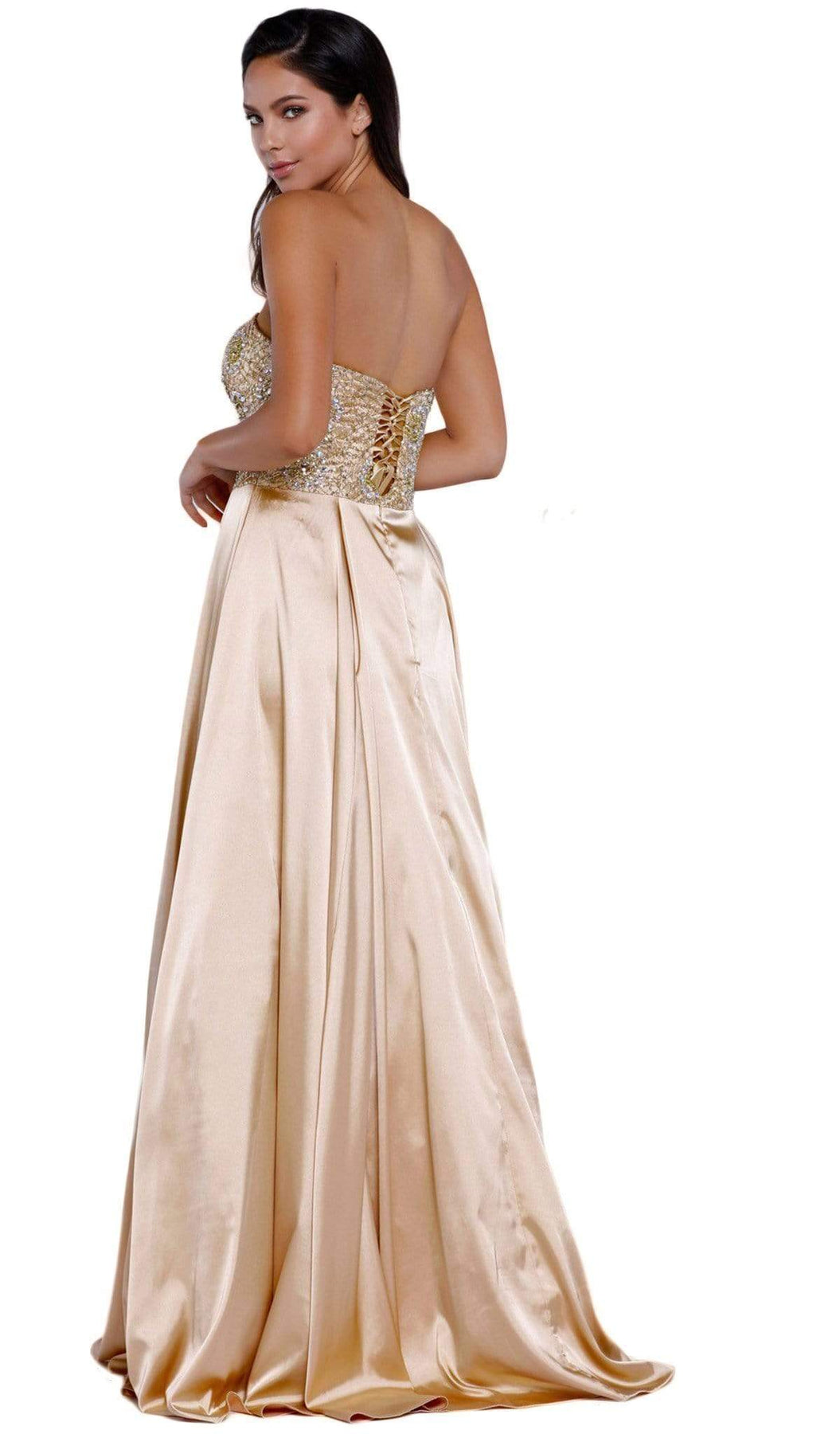 Nox Anabel - 8186 Metallic Embellished Strapless Long Evening Gown Special Occasion Dress