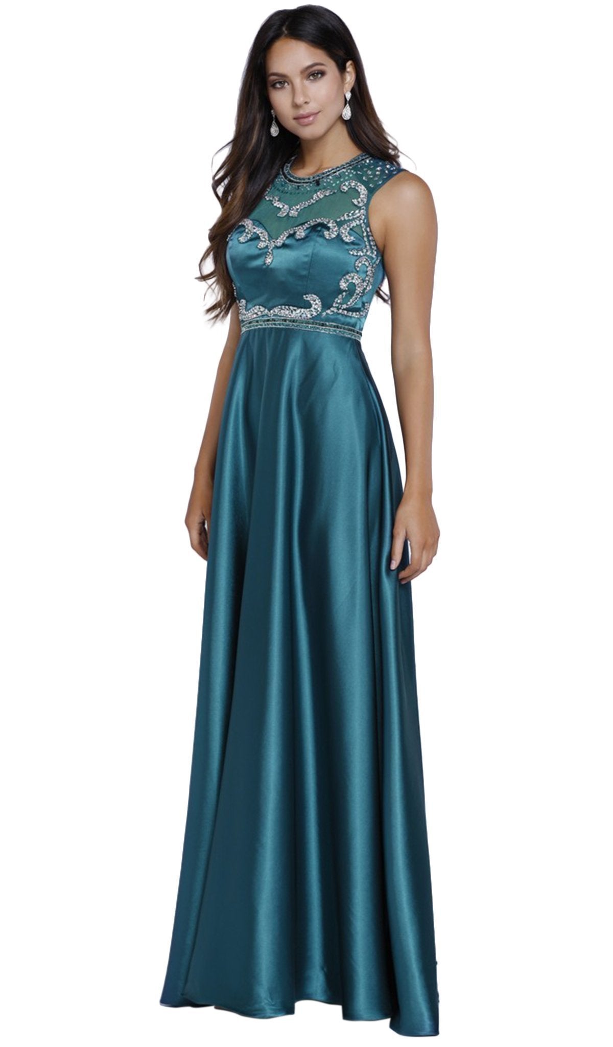 Nox Anabel - 8188 Bedazzled Illusion Jewel A-line Dress Special Occasion Dress XS / Teal