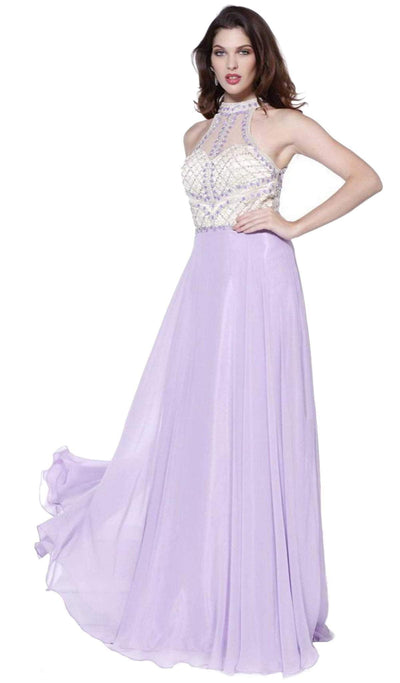 Nox Anabel - 8201 Beaded Sleeveless Halter Long Gown Special Occasion Dress XS / Lilac
