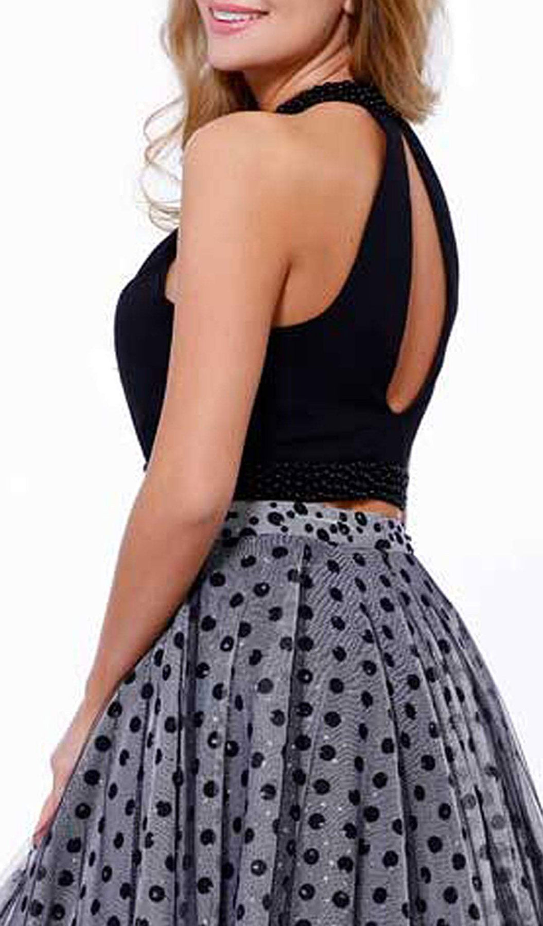 Nox Anabel - 8204 Two-Piece Halter Polka Dot Printed Evening Gown Special Occasion Dress