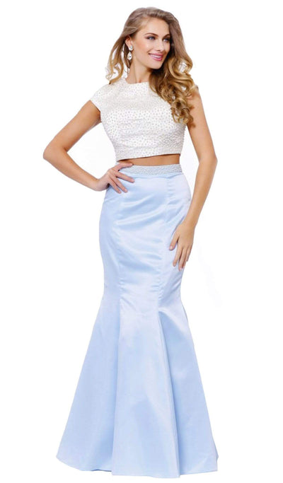Nox Anabel - 8227 Two-Piece Pearl Embellished Gown Special Occasion Dress XS / Light Blue & Ivory
