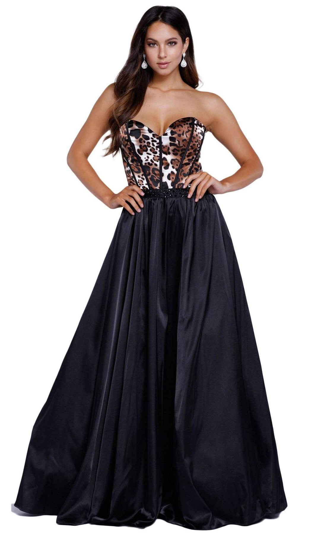 Nox Anabel - 8230 Corset Boned Leopard Print Evening Gown Special Occasion Dress XS / Leopard Printed