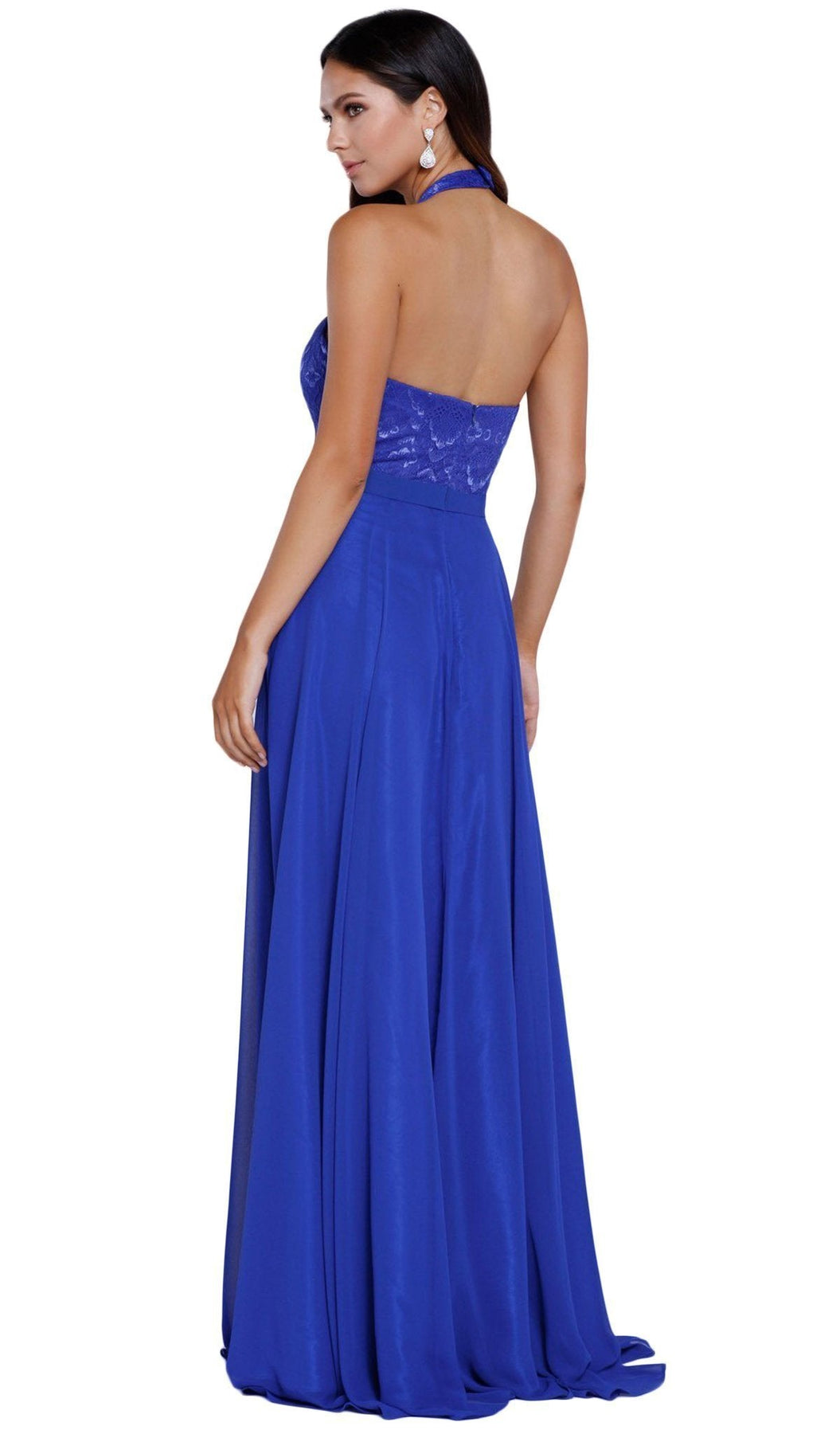 Nox Anabel - 8233 Halter Illusion Laced Bodice Long Evening Gown Special Occasion Dress S / Royal Blue