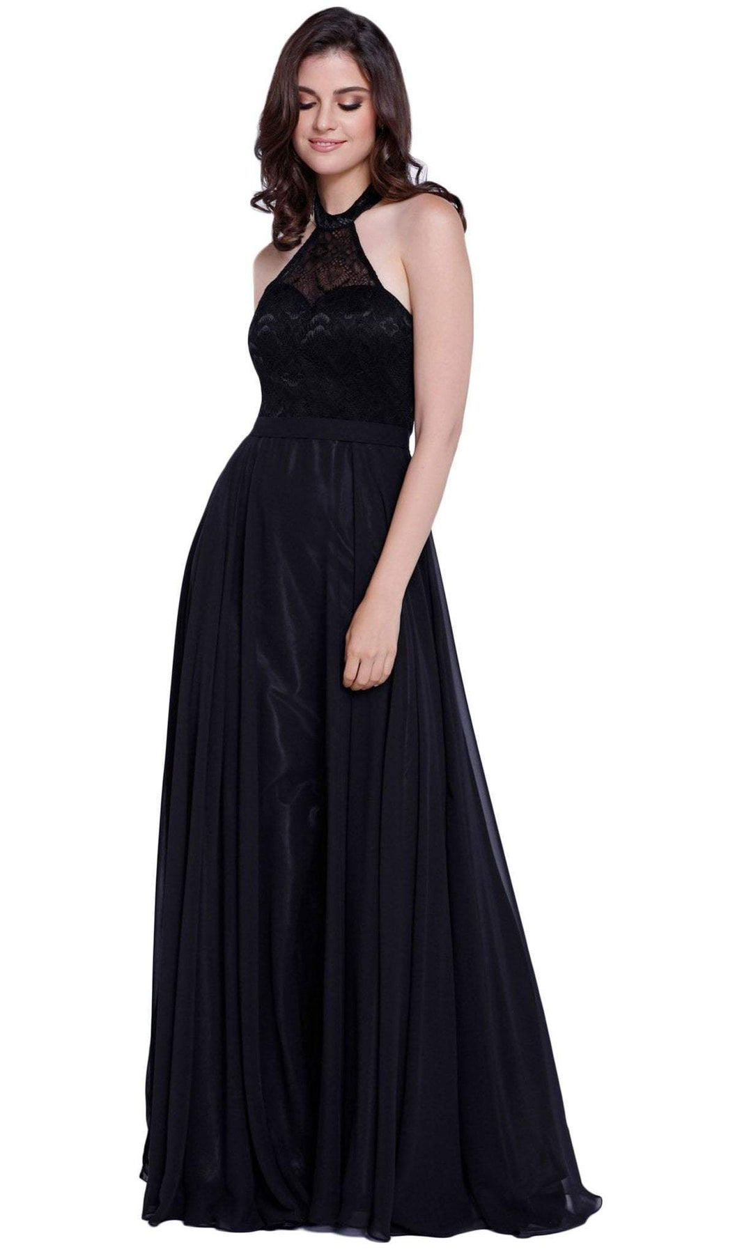 Nox Anabel - 8233 Halter Illusion Laced Bodice Long Evening Gown Special Occasion Dress XS / Black