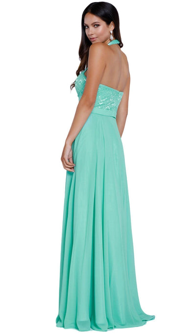 Nox Anabel - 8233 Halter Illusion Laced Bodice Long Evening Gown Special Occasion Dress XS / Mint Green