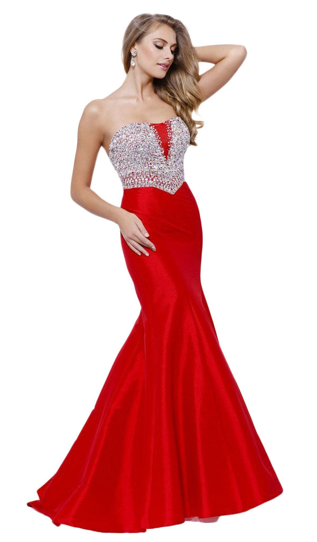 Nox Anabel - 8243 Strapless Sparkling Sequined Mermaid Dress Special Occasion Dress XS / Red