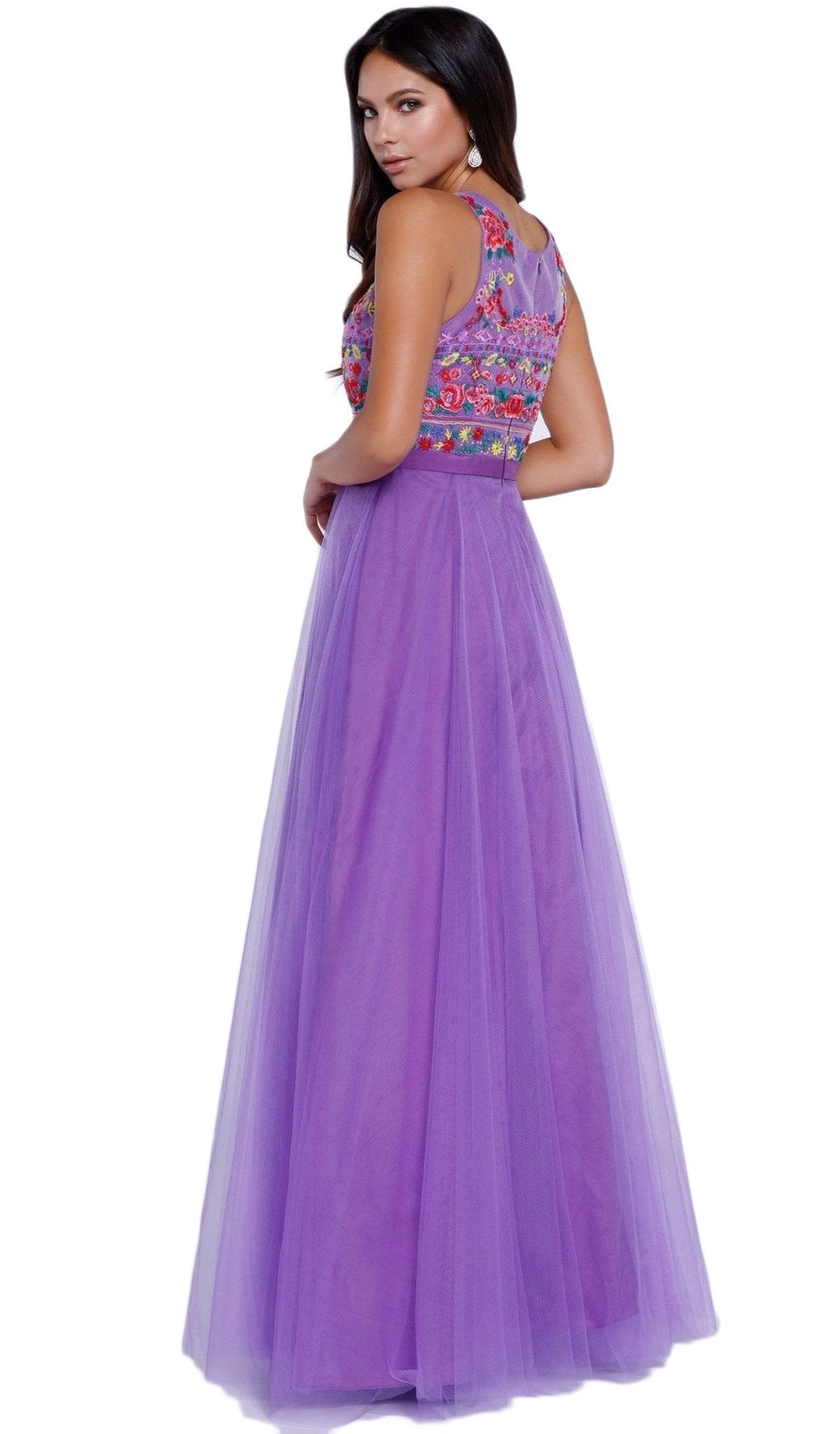 Nox Anabel - 8263 Floral Embroidered Bateau Chiffon Evening Dress Special Occasion Dress