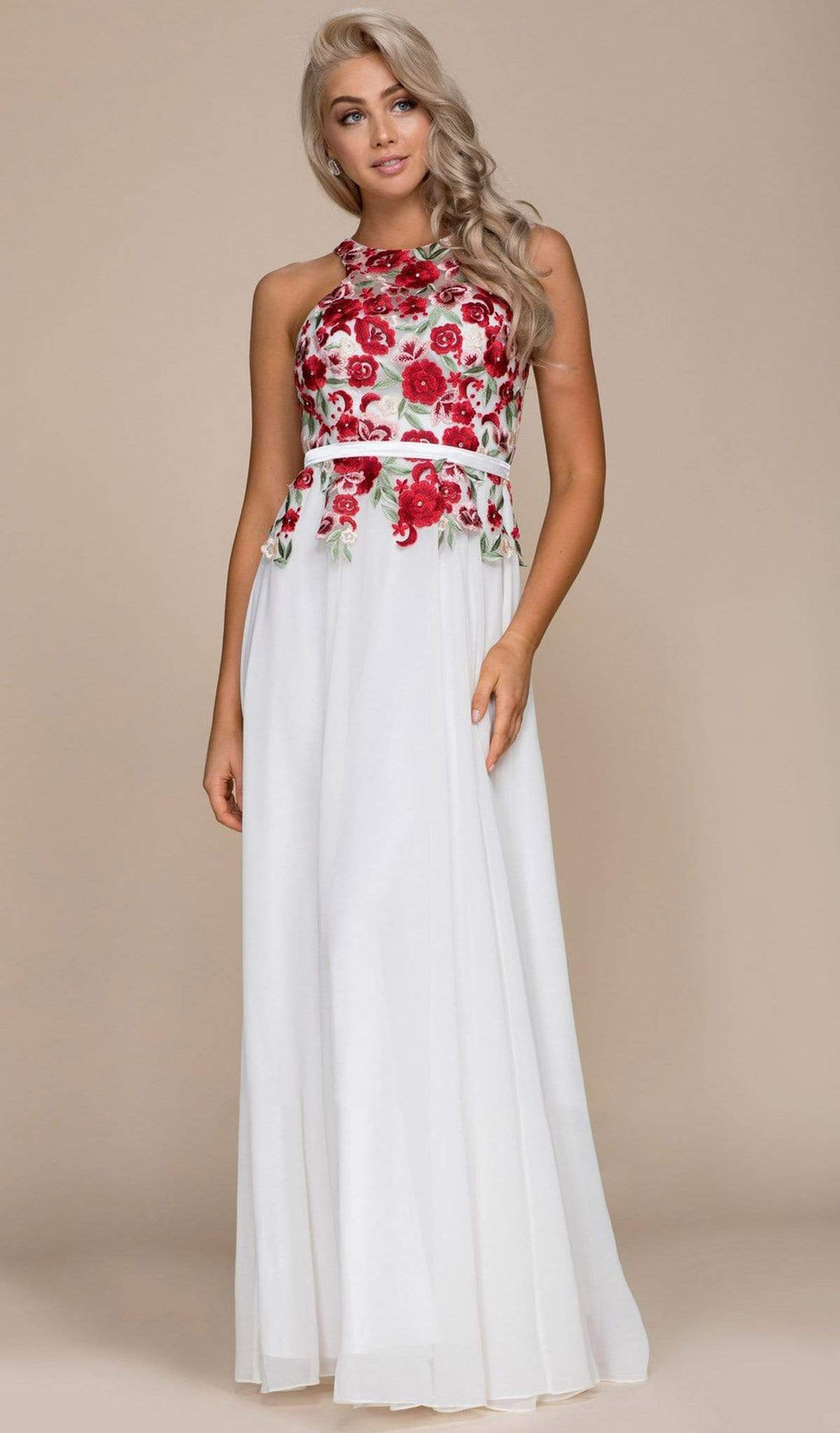 Nox Anabel - 8275 Floral Embroidered A-line Dress Special Occasion Dress XS / Ivory