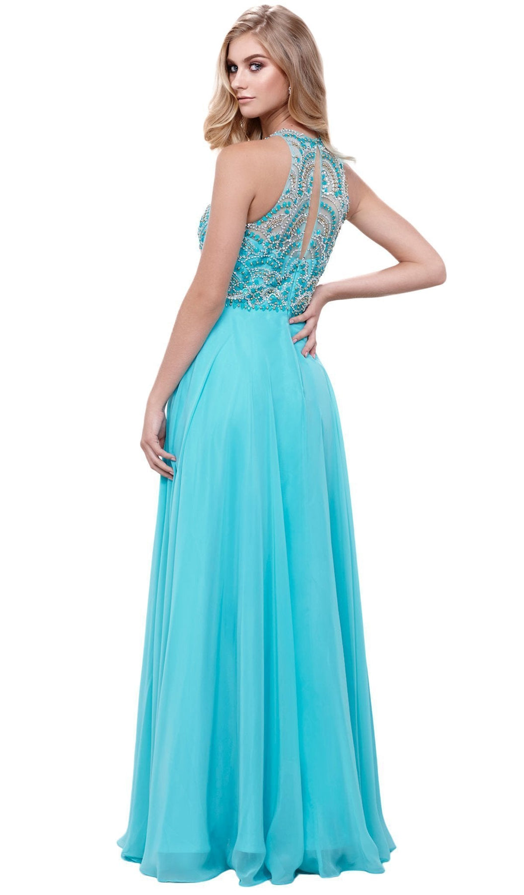 Nox Anabel - 8277 Sleeveless High Neck Beaded Bodice A-line Dress Special Occasion Dress