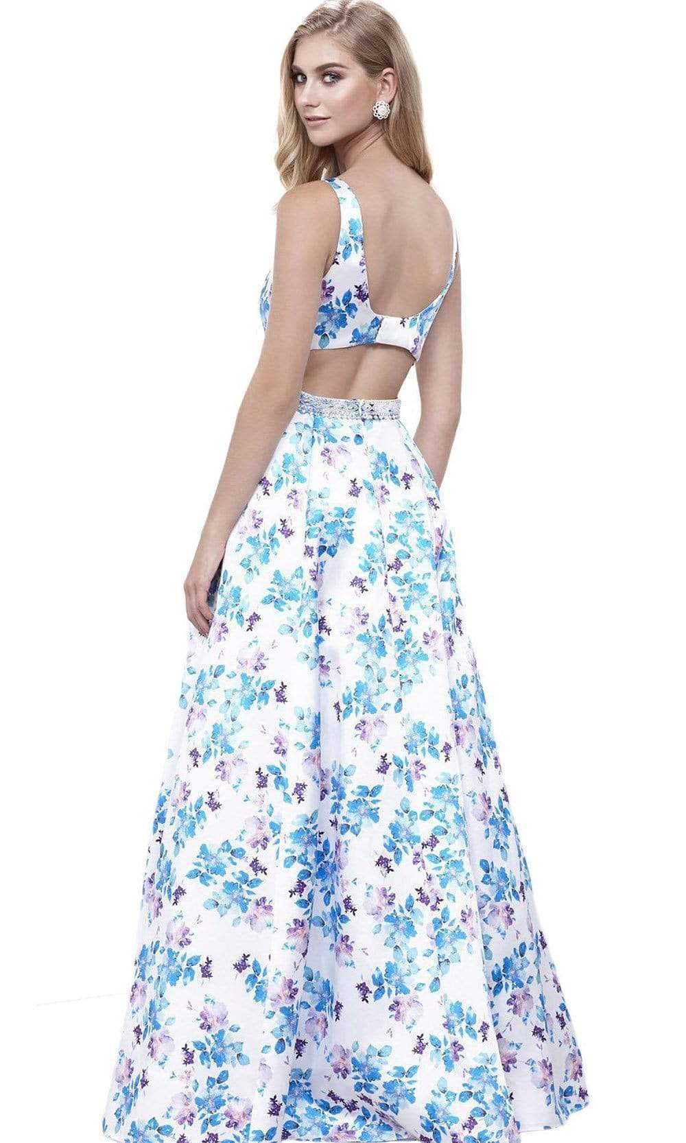 Nox Anabel - 8290 Floral Print Sleeveless Open Back Evening Dress Special Occasion Dress