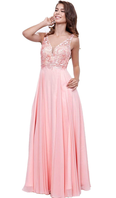 Nox Anabel - 8297 Sleeveless Lace Bodice A-Line Evening Dress Special Occasion Dress XS / Bashful Pink