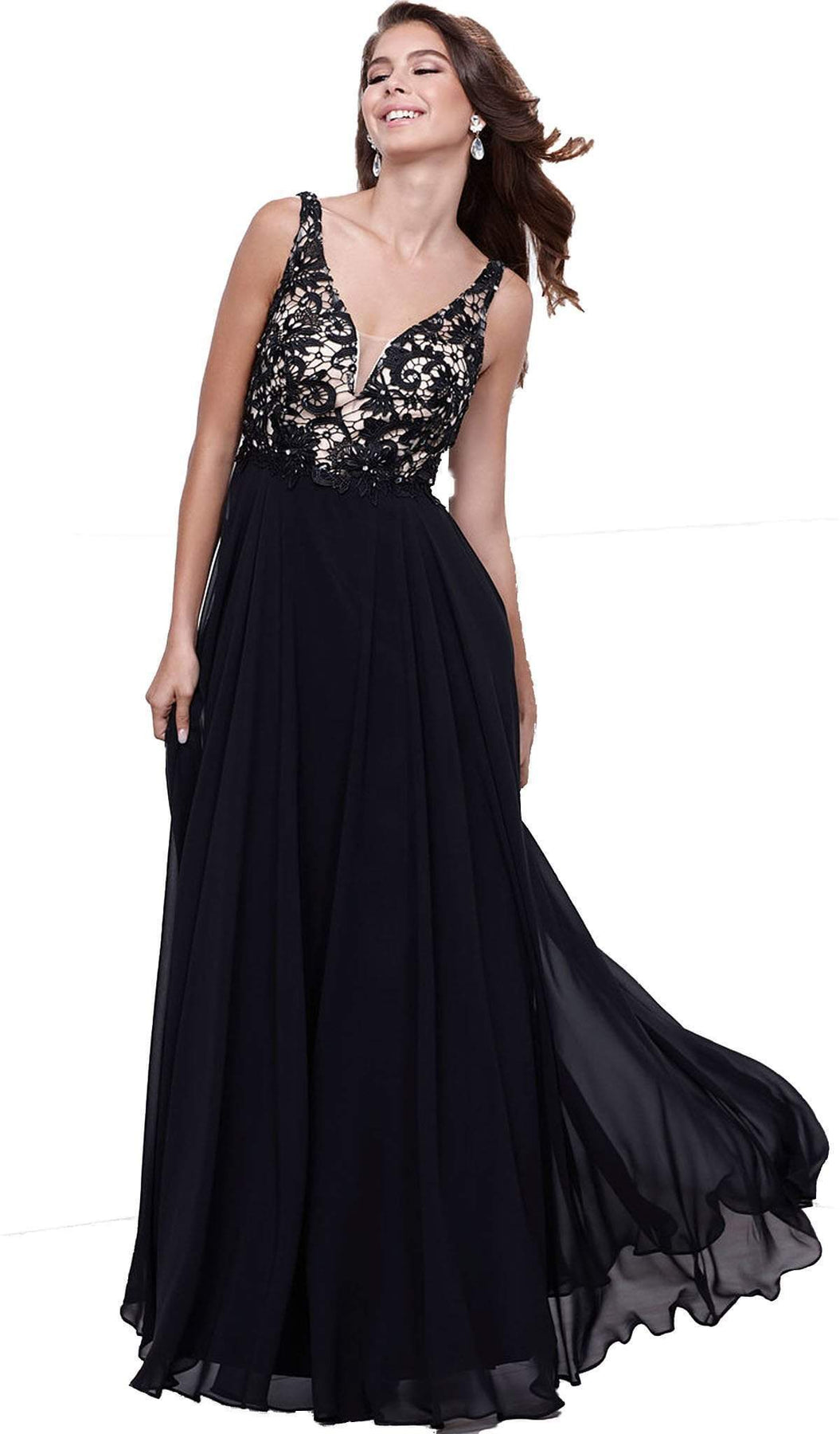 Nox Anabel - 8297 Sleeveless Lace Bodice A-Line Evening Dress Special Occasion Dress XS / Black