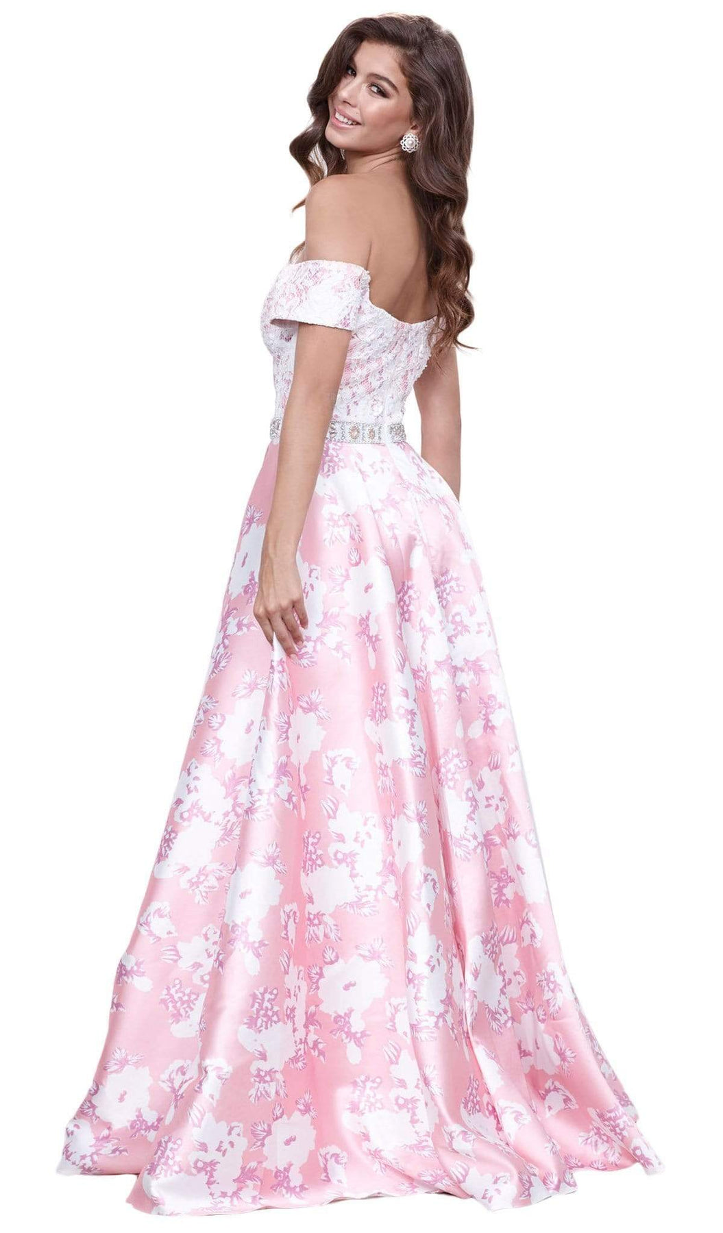 Nox Anabel - 8301 Lace Off Shoulder Floral A-Line Gown Special Occasion Dress