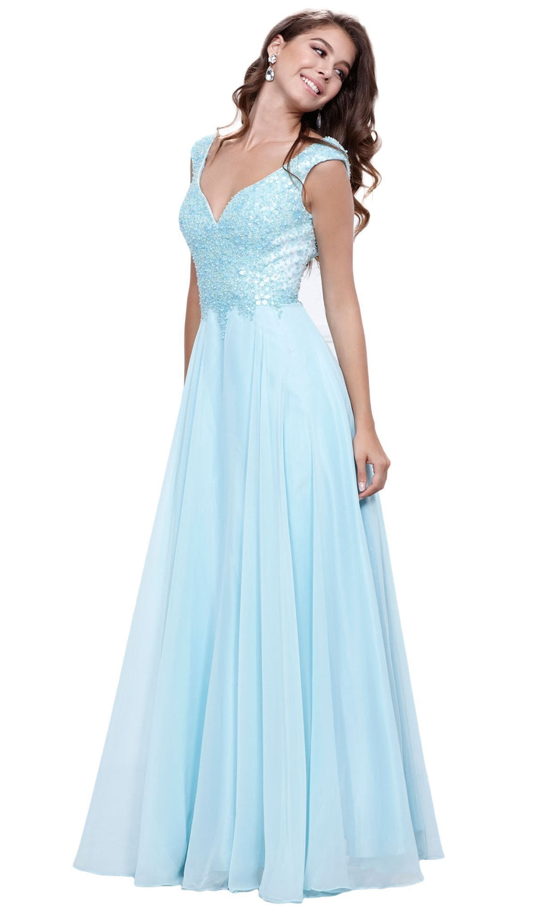 Nox Anabel - 8302 Adorned Lace Bodice Sleeveless Chiffon Dress Special Occasion Dress XS / Ice Blue