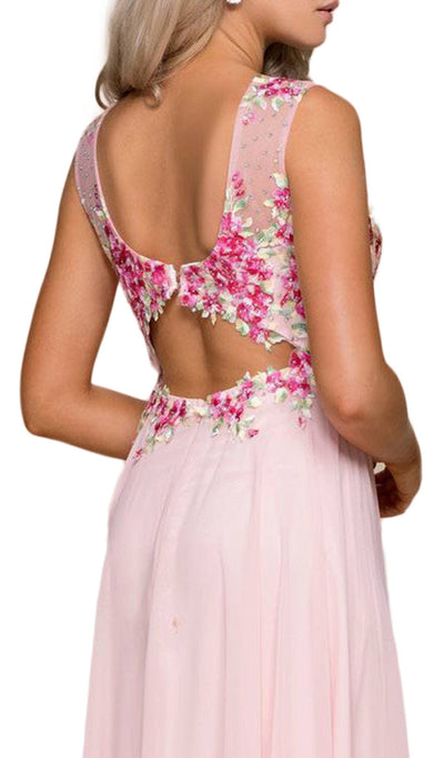 Nox Anabel - 8306 Floral Applique Illusion Bateau A-line Dress Special Occasion Dress