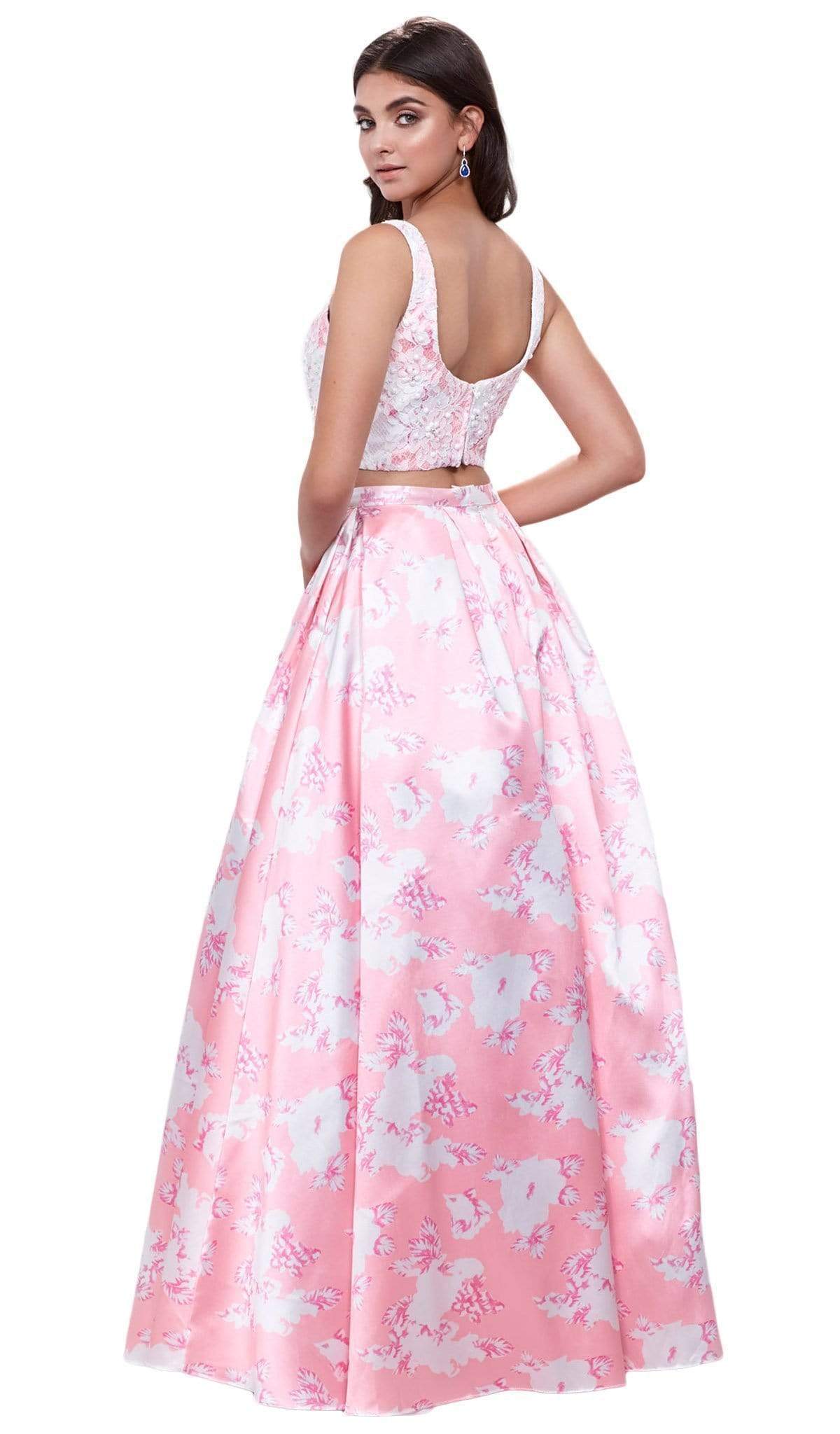 Nox Anabel - 8312 Two-Piece Wide V-Neckline Floral A-line Evening Gown Special Occasion Dress