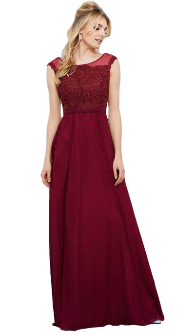 Nox Anabel - 8314 Elegant Lace Bodice Scoop Back Chiffon A-Line Evening Gown Special Occasion Dress XS / Burgundy