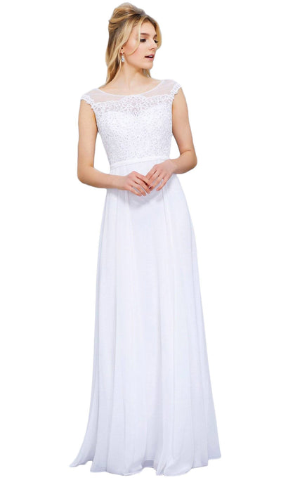 Nox Anabel - 8314 Elegant Lace Bodice Scoop Back Chiffon A-Line Evening Gown Special Occasion Dress XS / White