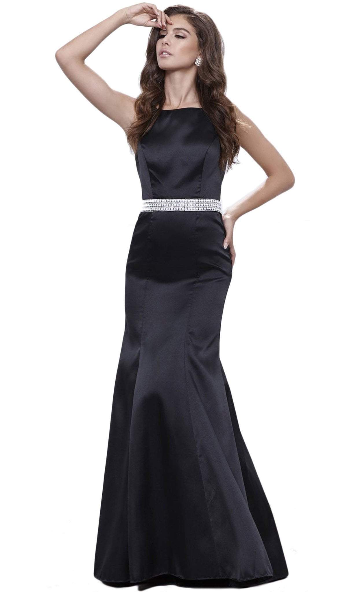 Nox Anabel - 8320 Sleeveless Beaded Waist Trumpet Evening Gown Special Occasion Dress XS / Black