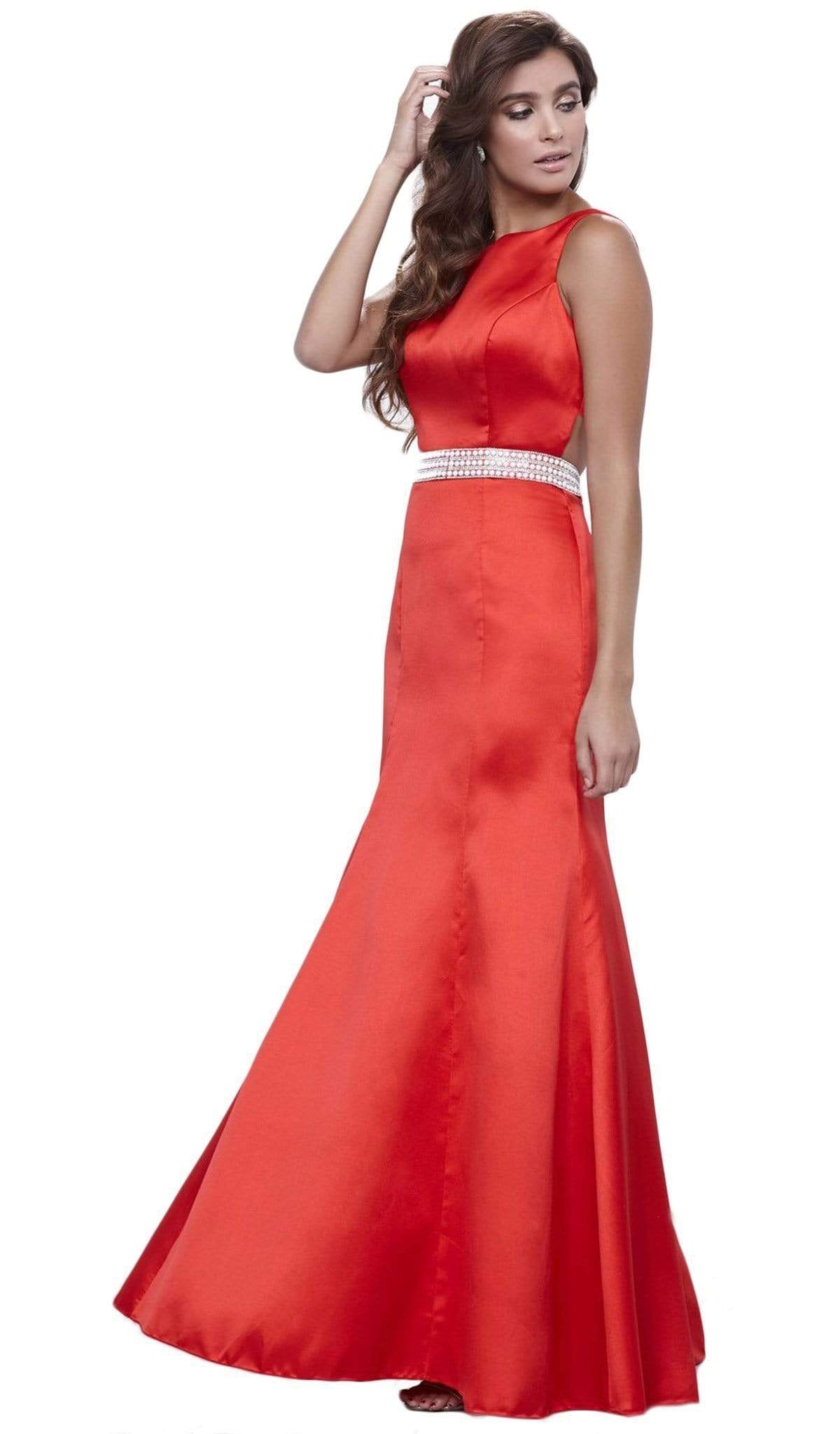 Nox Anabel - 8320 Sleeveless Beaded Waist Trumpet Evening Gown Special Occasion Dress XS / Red